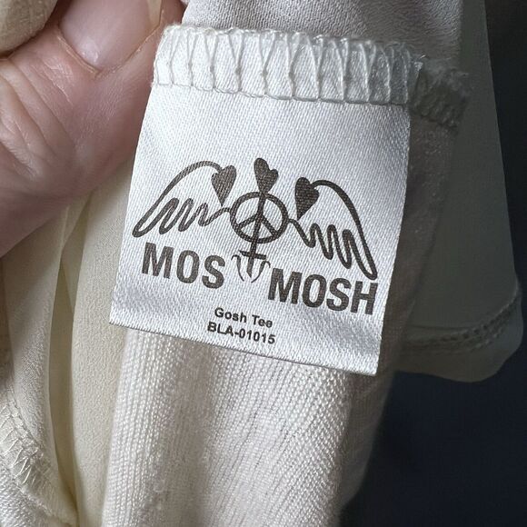 Mos Mosh Women's Cream Listen to Heart Peace Sequin Linen Size Medium Gosh Tee - Picture 8 of 9